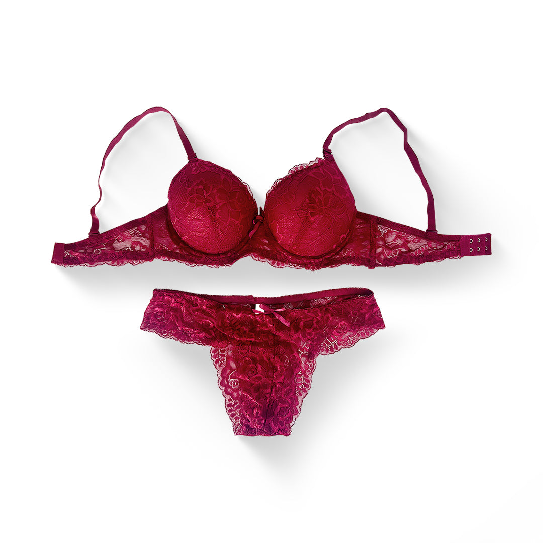 Elegant Lace Lingerie Set - Maroon